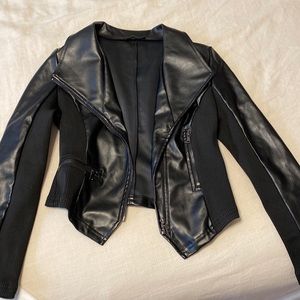 Detailed Knit Leather Jacket
